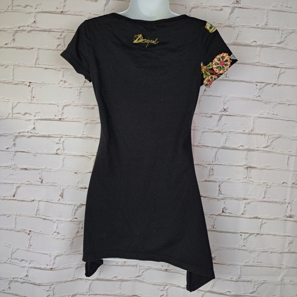 Desigual Floral‎ Black Tunic Top with Pink Accents Cotton - Picture 4 of 8